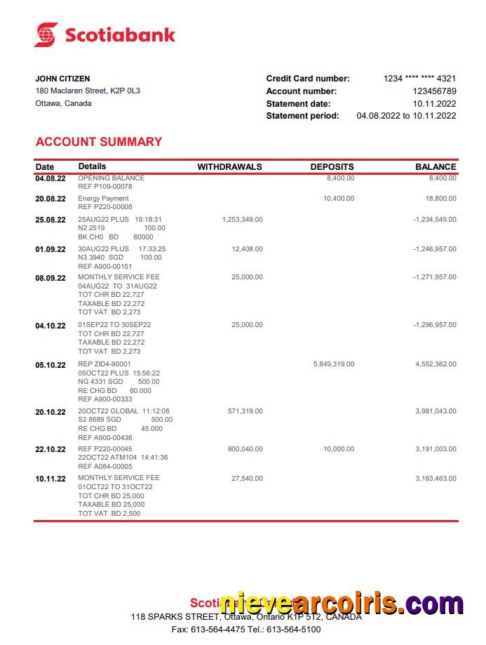 Canada Scotiabank bank statement